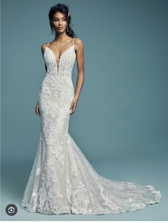 Maggie Sottero Dresses & Skirts - Maggie Sottero Tuscany Lynette White Lace Mermaid Dress with Plunging V-Neck